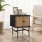 Costway Sliding Door Nightstand Mid-century Modern Storage End Table with Cabinet Black/Distressed White